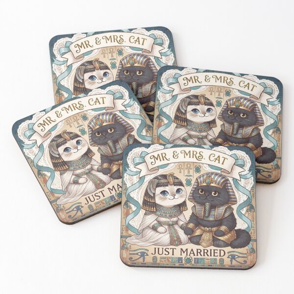 Item preview, Ancient Egyptian Pharoah & Queen Cats - Mr. & Mrs. Cat Just Married Cute Art designed and sold by PetalsPaws.