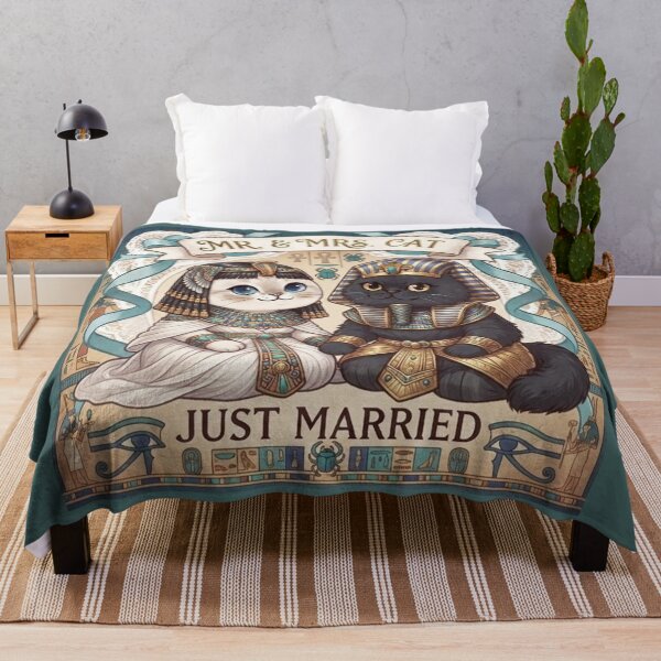 Item preview, Ancient Egyptian Pharoah & Queen Cats - Mr. & Mrs. Cat Just Married Cute Art designed and sold by PetalsPaws.