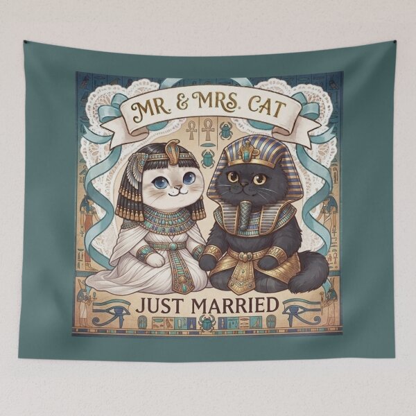 Item preview, Ancient Egyptian Pharoah & Queen Cats - Mr. & Mrs. Cat Just Married Cute Art designed and sold by PetalsPaws.
