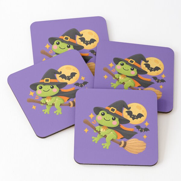 Item preview, Cute Halloween Witch Frog on a Broom – Spooky Fall Cartoon designed and sold by StickyDelights.