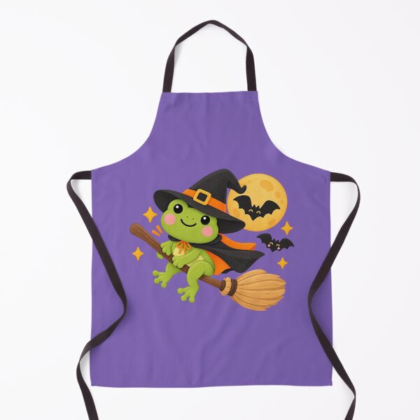 Item preview, Cute Halloween Witch Frog on a Broom – Spooky Fall Cartoon designed and sold by StickyDelights.