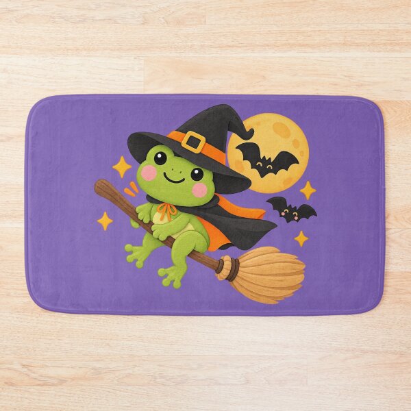 Item preview, Cute Halloween Witch Frog on a Broom – Spooky Fall Cartoon designed and sold by StickyDelights.
