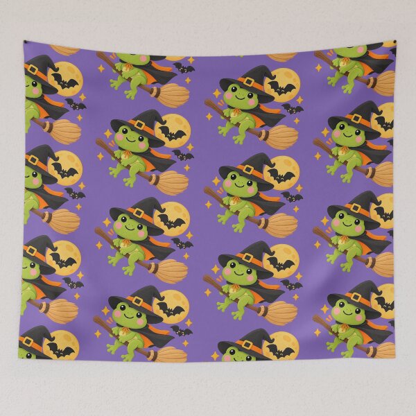 Item preview, Cute Halloween Witch Frog on a Broom – Spooky Fall Cartoon designed and sold by StickyDelights.