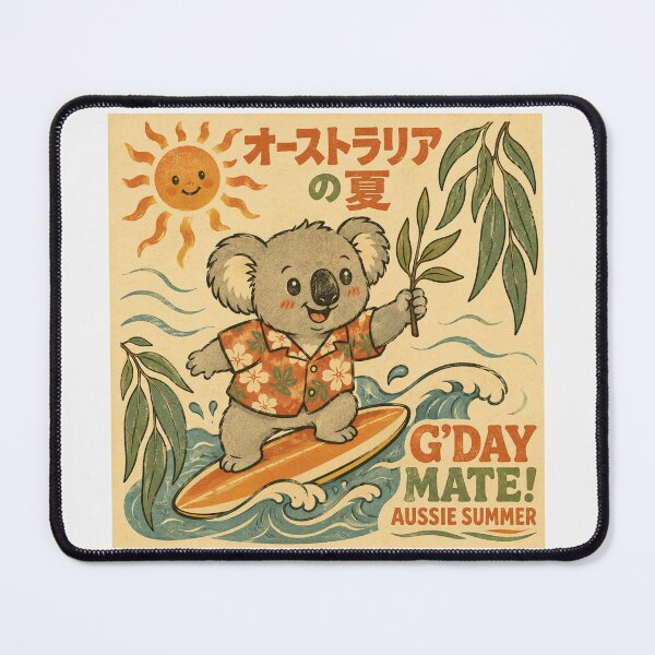 Item preview, G'day Mate Aussie Summer Cute Koala Surfing Japanese Vintage Art designed and sold by Yellowriversss.