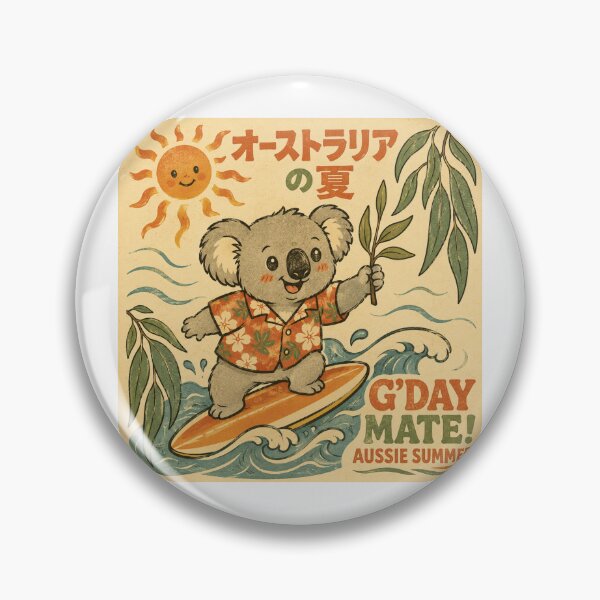 Item preview, G'day Mate Aussie Summer Cute Koala Surfing Japanese Vintage Art designed and sold by Yellowriversss.