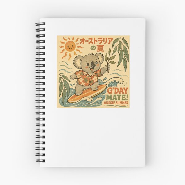 Item preview, G'day Mate Aussie Summer Cute Koala Surfing Japanese Vintage Art designed and sold by Yellowriversss.