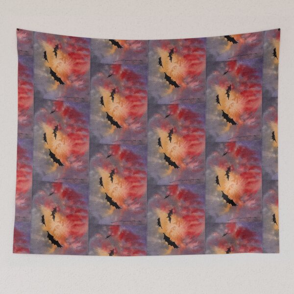 Item preview, Flying Bats at Sunset: Gothic Red Sky Watercolour designed and sold by ArithraStudio.