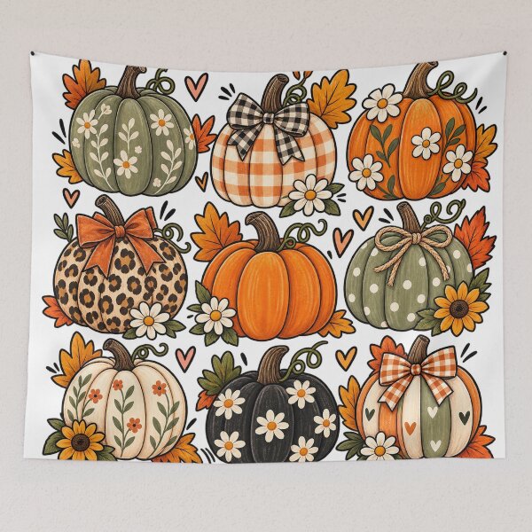 Item preview, Cute Vintage Fall halloween Pumpkins Autumn Harvest Floral Pumpkin Collection designed and sold by CreativeNest Prints.