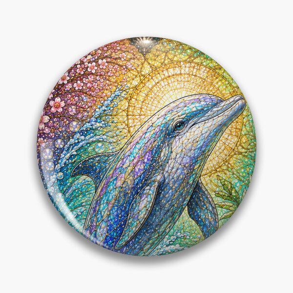 Item preview, The Dolphin of the Four Seasons – Messenger of the Oceans in stained glass designed and sold by Pixel Otaku Gallery.
