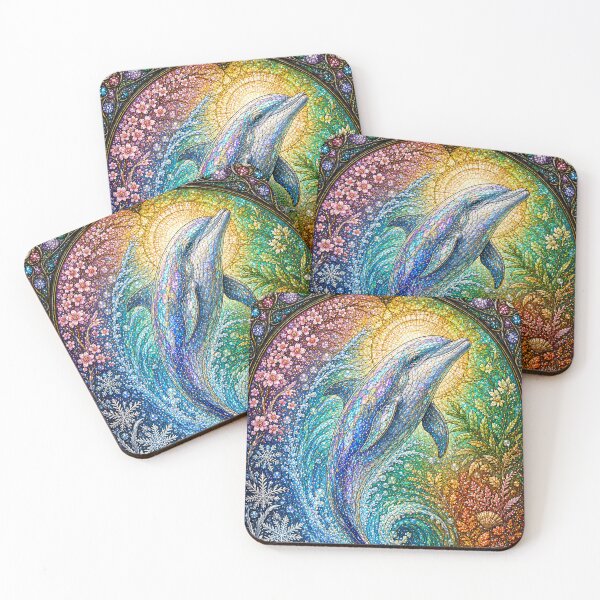 Item preview, The Dolphin of the Four Seasons – Messenger of the Oceans in stained glass designed and sold by Pixel Otaku Gallery.