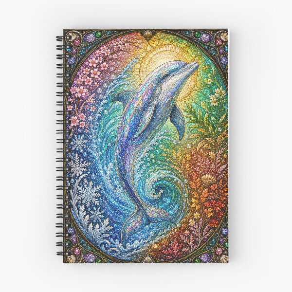 Item preview, The Dolphin of the Four Seasons – Messenger of the Oceans in stained glass designed and sold by Pixel Otaku Gallery.