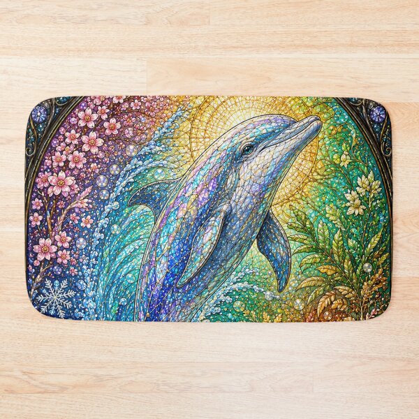 Item preview, The Dolphin of the Four Seasons – Messenger of the Oceans in stained glass designed and sold by Pixel Otaku Gallery.