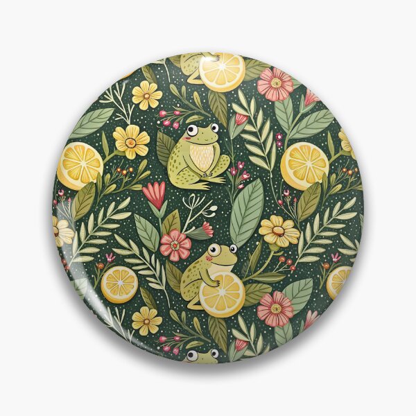 Item preview, Cute Lemon Frogs Floral Pattern designed and sold by Storybook Botanica.