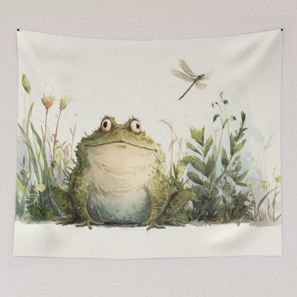 Item preview, Frog sitting in garden with plants designed and sold by anytka.