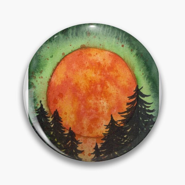Item preview, Orange Full Moon Over Pine Forest: Watercolour Landscape designed and sold by ArithraStudio.