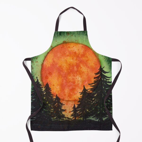 Item preview, Orange Full Moon Over Pine Forest: Watercolour Landscape designed and sold by ArithraStudio.