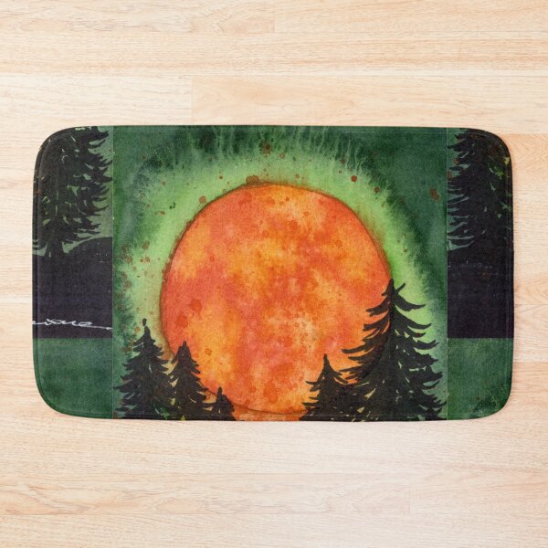 Item preview, Orange Full Moon Over Pine Forest: Watercolour Landscape designed and sold by ArithraStudio.