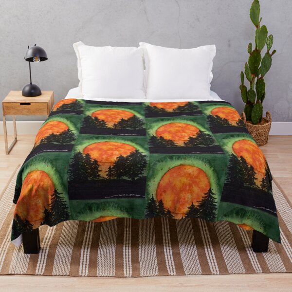 Item preview, Orange Full Moon Over Pine Forest: Watercolour Landscape designed and sold by ArithraStudio.