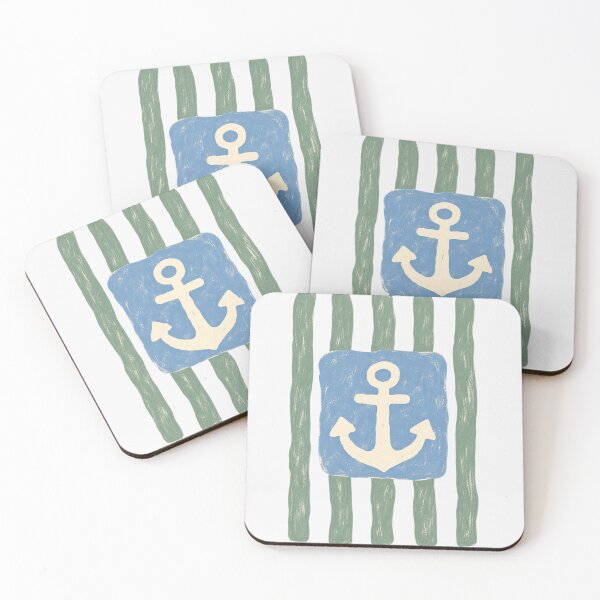 Item preview, Nautical Anchor Block Coastal Stripe Blue Anchor Minimal designed and sold by Yellowriversss.