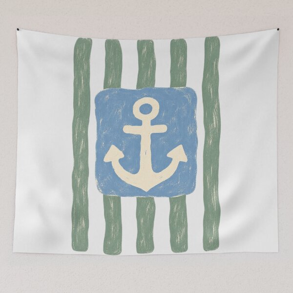 Item preview, Nautical Anchor Block Coastal Stripe Blue Anchor Minimal designed and sold by Yellowriversss.