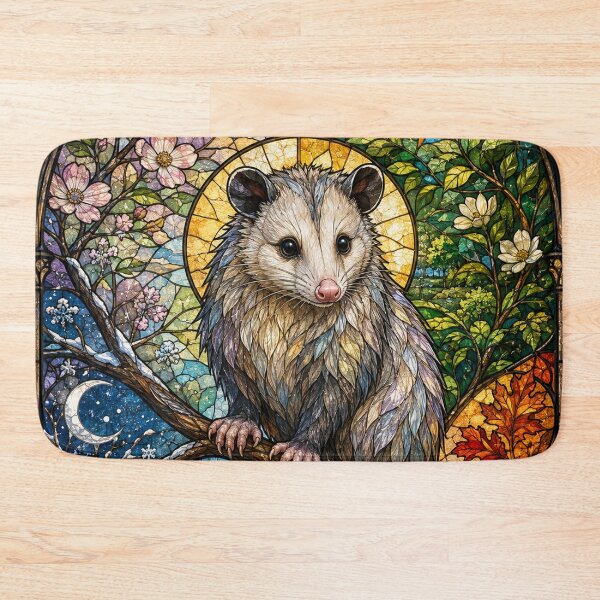 Item preview, The Four Seasons Opossum – Small stained-glass guardian designed and sold by Pixel Sakura Gallery.