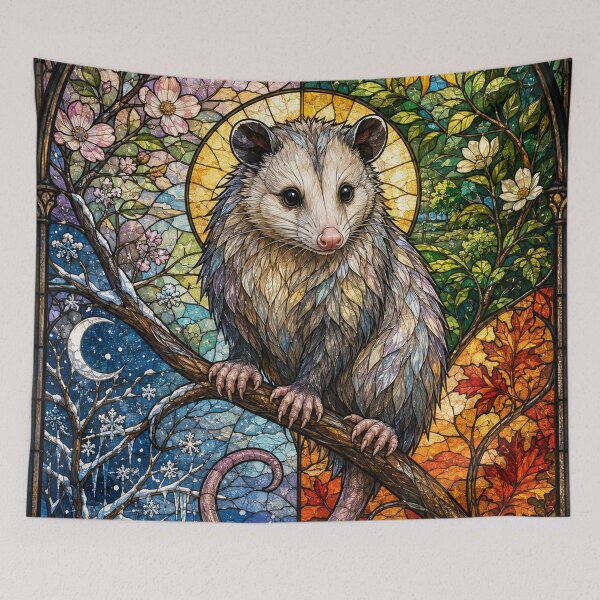 Item preview, The Four Seasons Opossum – Small stained-glass guardian designed and sold by Pixel Otaku Gallery.