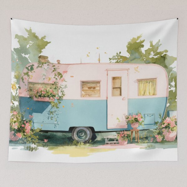 Item preview, Vintage caravan in a garden setting designed and sold by anytka.