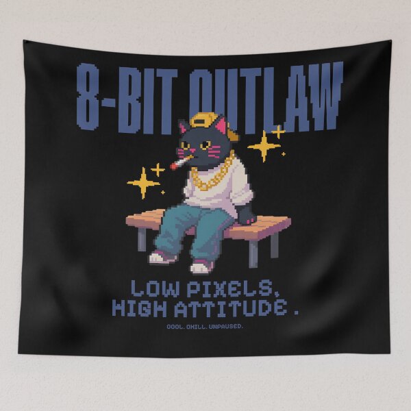 Item preview, Bit Outlaw Cat – Low Pixels High Attitude Blue Version designed and sold by FaeryNuff.