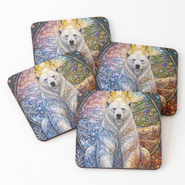 Item preview, The Polar Bear of the Four Seasons – Polar Guardian in Stained Glass designed and sold by Pixel Otaku Gallery.