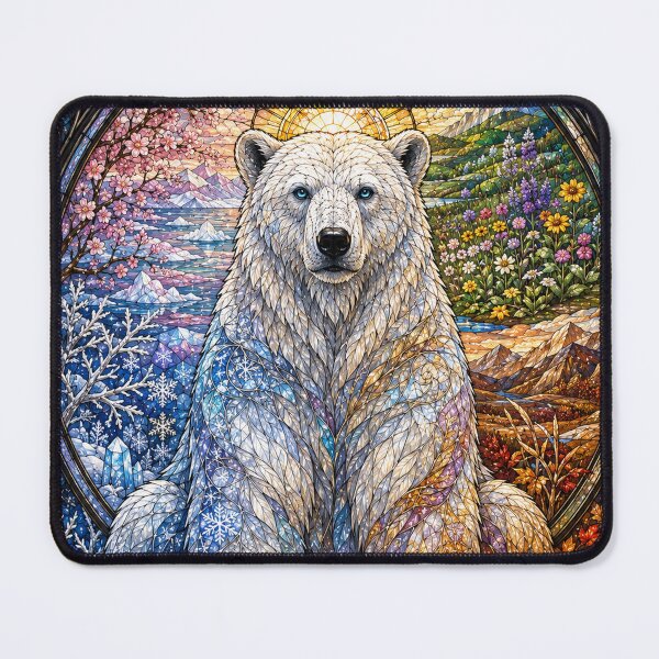 Item preview, The Polar Bear of the Four Seasons – Polar Guardian in Stained Glass designed and sold by Pixel Sakura Gallery.