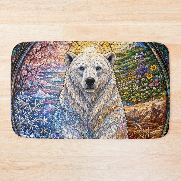 Item preview, The Polar Bear of the Four Seasons – Polar Guardian in Stained Glass designed and sold by Pixel Sakura Gallery.