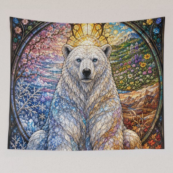 Item preview, The Polar Bear of the Four Seasons – Polar Guardian in Stained Glass designed and sold by Pixel Otaku Gallery.