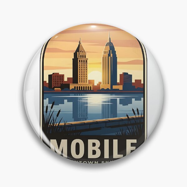 Item preview, Mobile Alabama Downtown Skyline Vintage Travel Badge Sticker designed and sold by DetourDgn.