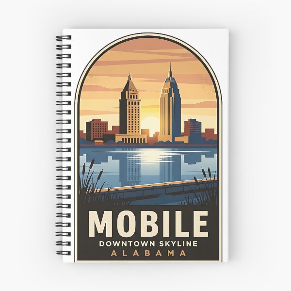 Item preview, Mobile Alabama Downtown Skyline Vintage Travel Badge Sticker designed and sold by DetourDgn.