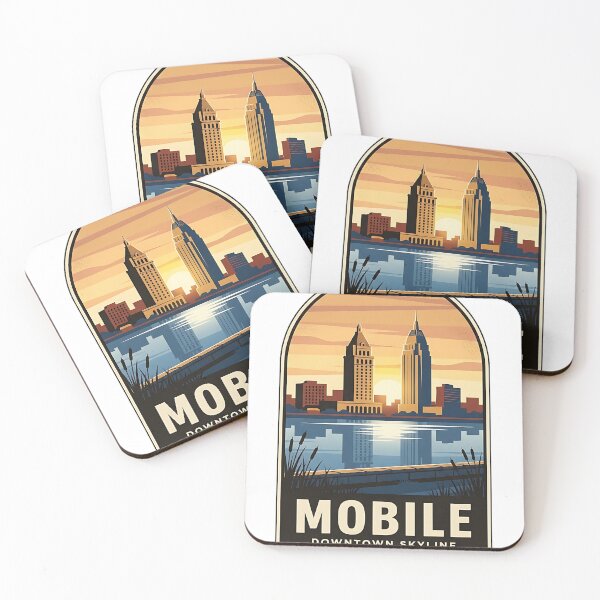 Item preview, Mobile Alabama Downtown Skyline Vintage Travel Badge Sticker designed and sold by DetourDgn.