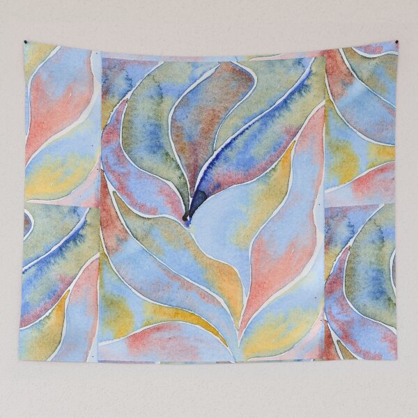 Item preview, Pastel Abstract Leaves: Blue, Blush and Ochre Watercolour designed and sold by ArithraStudio.