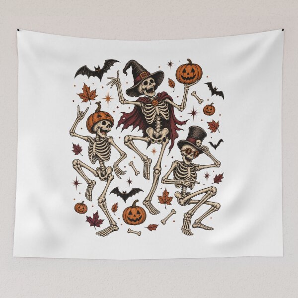 Item preview,  Halloween Dancing Skeletons with Bats and Pumpkins – Spooky Autumn  designed and sold by SOUFIANE1991.