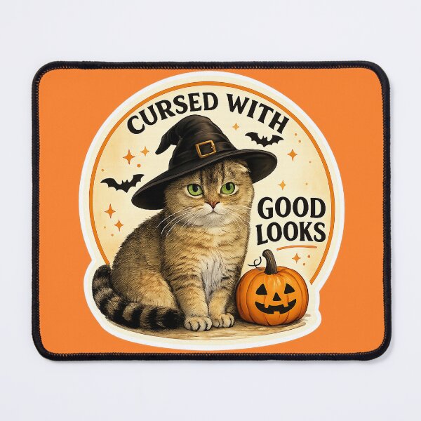 Item preview, Cursed With Good Looks – Funny Halloween Cat Meme Scottish Fold Witch designed and sold by NoodlesTheCat.