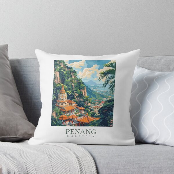 Item preview, Póster vintage personalizado original de Penang, Malasia. Diseño de arte de pared. Cojín de regalo. designed and sold by Cool Robot Bro..