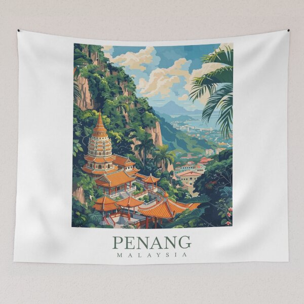 Item preview, Penang Malaysia Original Custom Vintage Poster Wall Art Design Pillow Gift designed and sold by Cool Robot Bro..