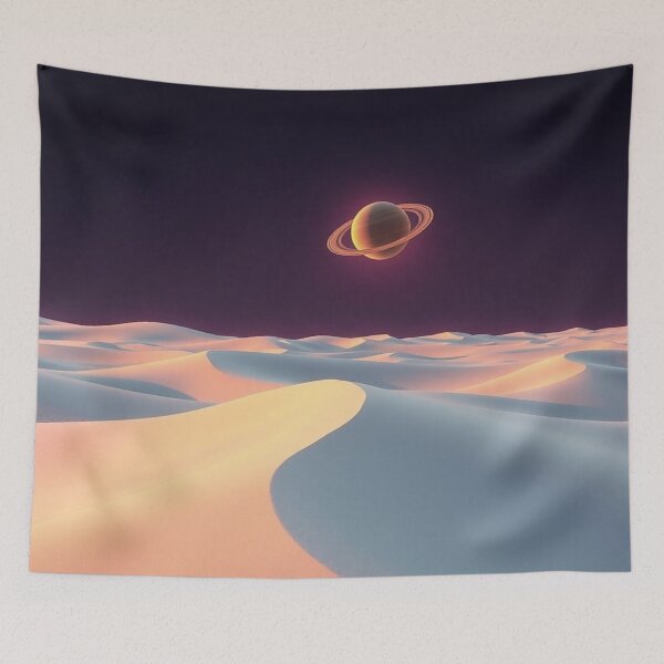 Item preview, Surreal Ringed Planet Over Pastel Desert Dunes designed and sold by IntelliMindDesigns.