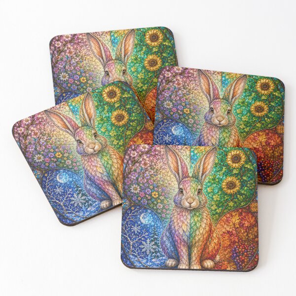 Item preview, The Four Seasons Rabbit – Messenger of Nature in Stained Glass designed and sold by Pixel Otaku Gallery.