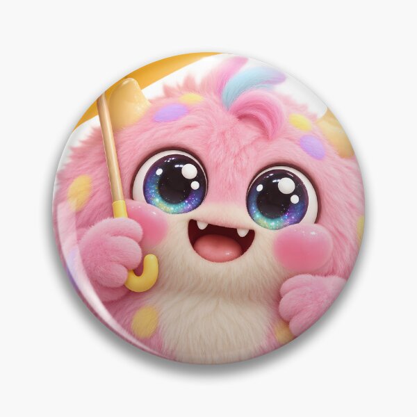 Item preview, Cute Pink Fluffy Monster with Yellow Umbrella designed and sold by VisualVerseLab.