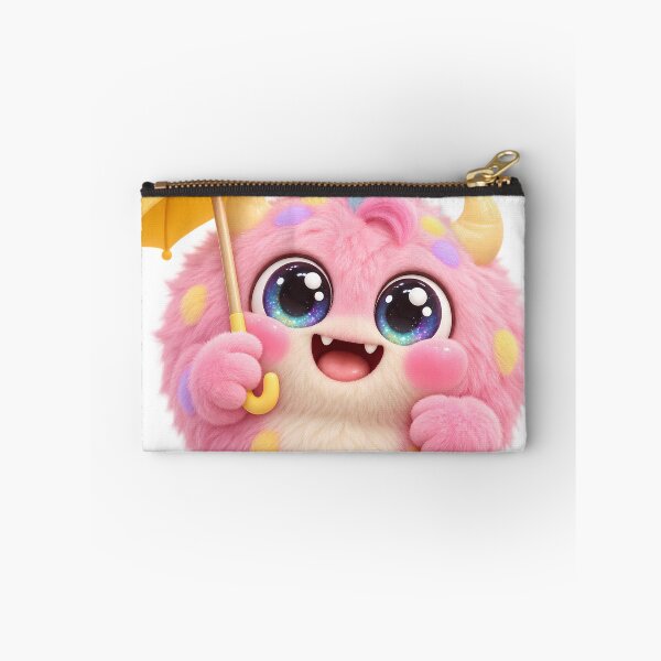 Item preview, Cute Pink Fluffy Monster with Yellow Umbrella designed and sold by VisualVerseLab.