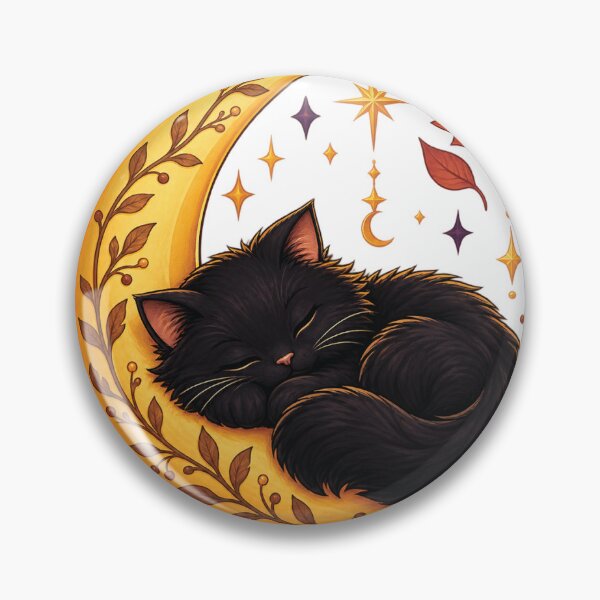Item preview, Celestial Black Cat Sleeping Crescent Moon Botanical designed and sold by tee.crush.