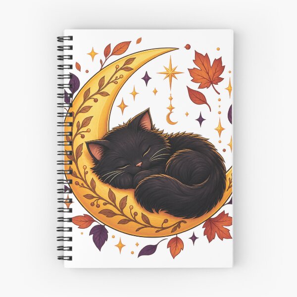 Item preview, Celestial Black Cat Sleeping Crescent Moon Botanical designed and sold by tee.crush.