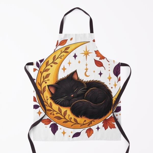 Item preview, Celestial Black Cat Sleeping Crescent Moon Botanical designed and sold by tee.crush.