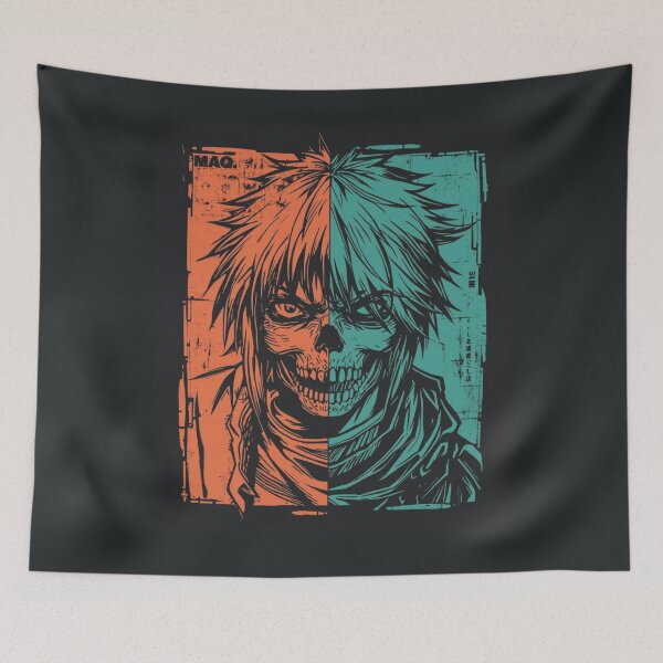 Item preview, Anime Zombie Skull Two Tone Cyberpunk Horror Art designed and sold by ERODED SELF.