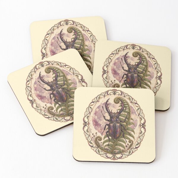 Item preview, Stag Beetle and Moon Fern – Gothic Gouache designed and sold by Noctifolia Field Journal.