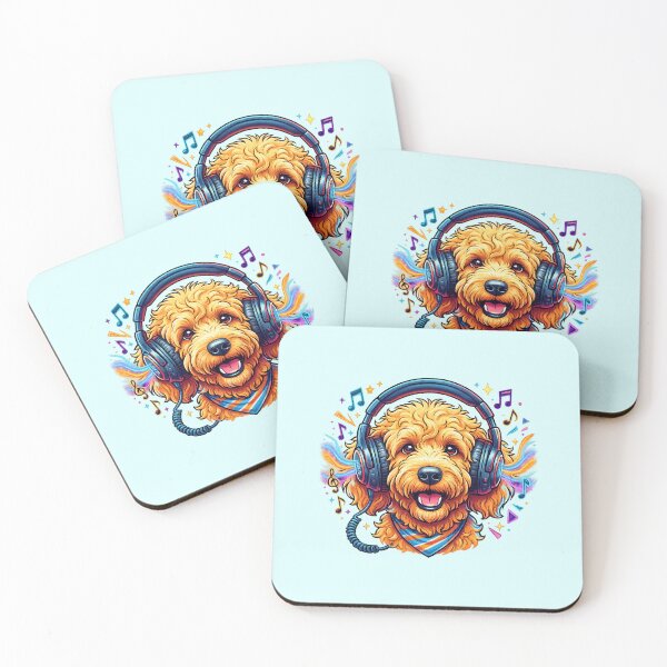 Item preview, Cool Goldendoodle Dog Wearing Headphones Listening to Music Art designed and sold by CreativeArtistL.